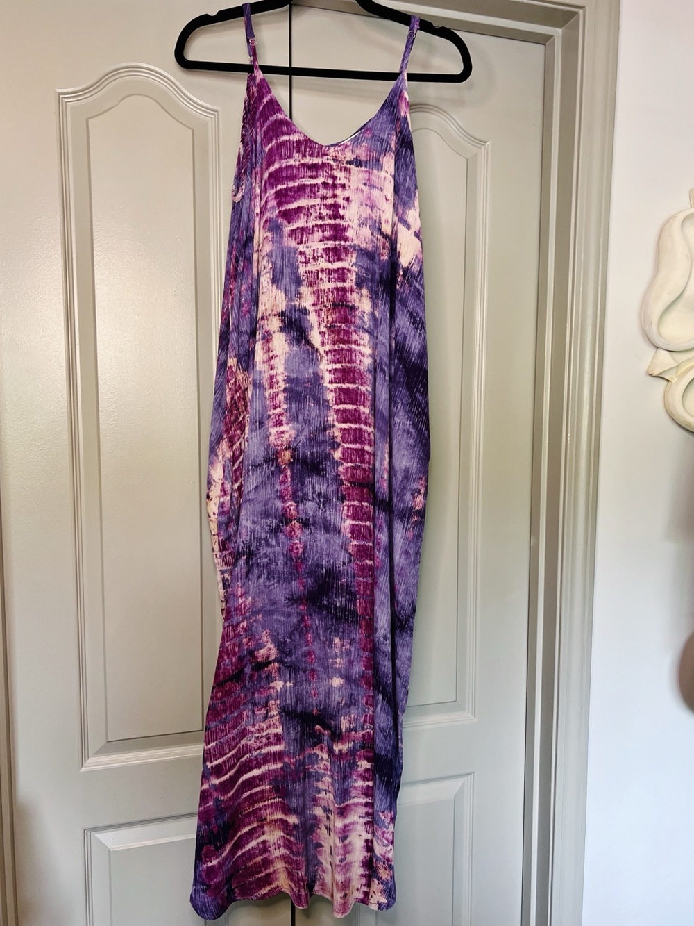 Entro Purple Tie-Dye Rayon Slip Dress | Boho Festival Maxi Dress | Small
